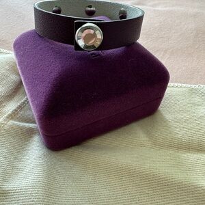 Swarovski dark purple Leather Bracelet with Silver Stud